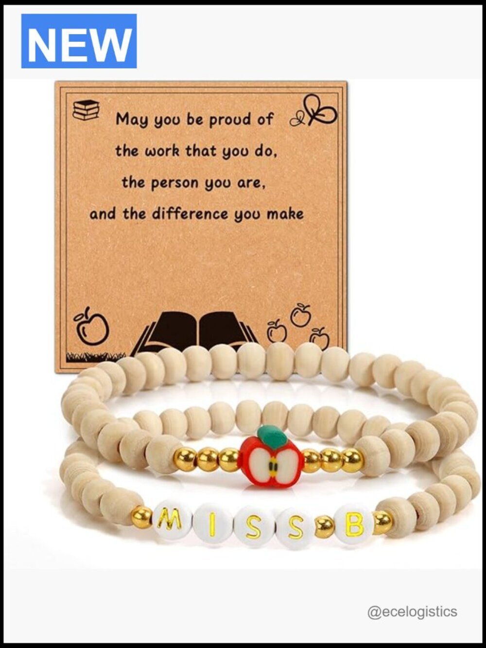 Teacher Appreciation Thank You Gift Wooden Bead Bracelet Gift for Her